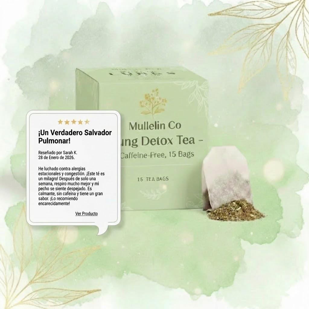 Té Detox para Pulmones Mullein & Co – Sin Cafeína, 15 Bolsitas