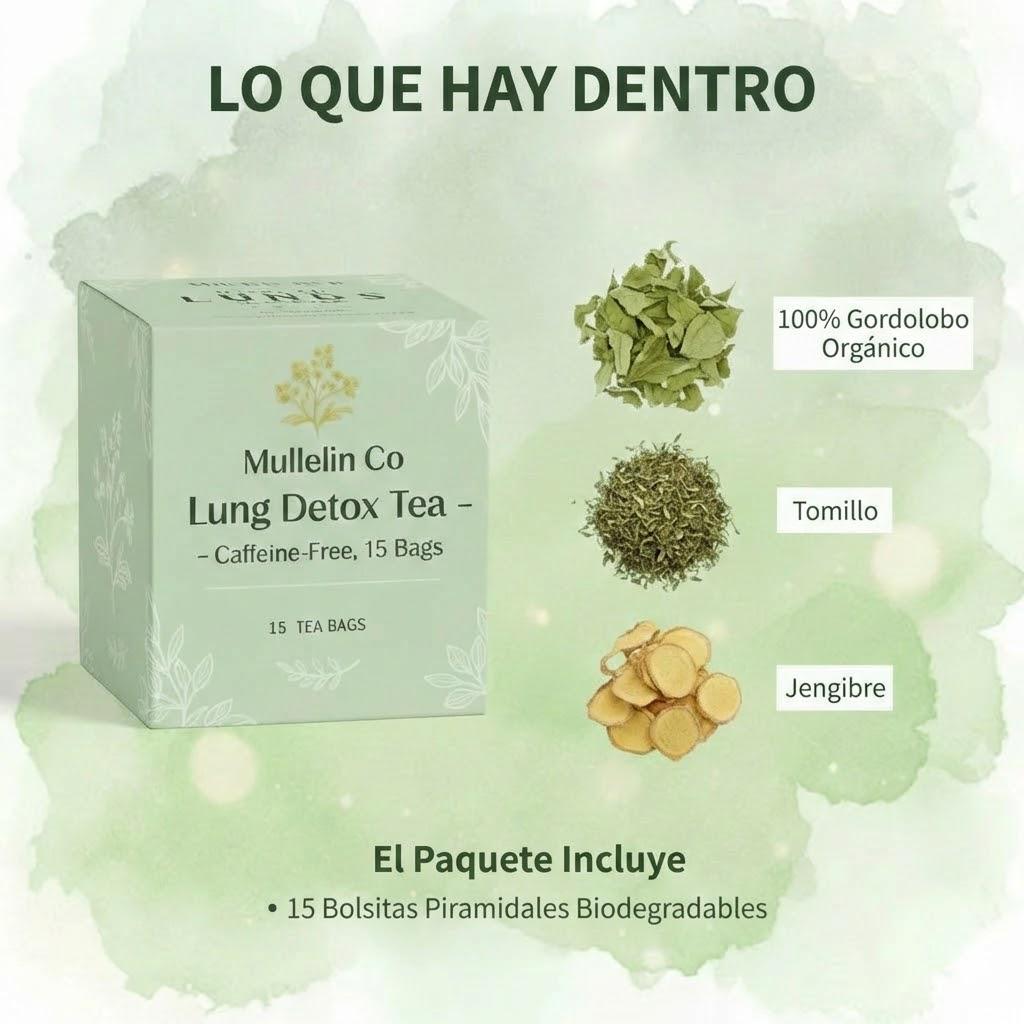 Té Detox para Pulmones Mullein & Co – Sin Cafeína, 15 Bolsitas